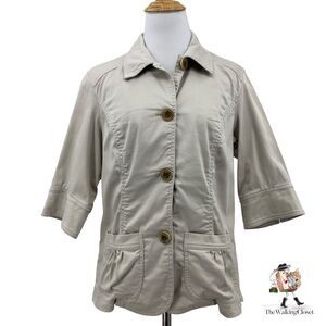 Coldwater Creek Jacket Womens 8 Khaki Half Sleeve Button Front Stretch Cotton